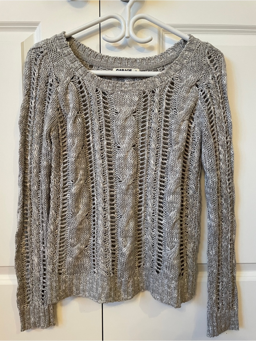 Garage Gray Open-Weave Cable Scoop Neck Sweater
